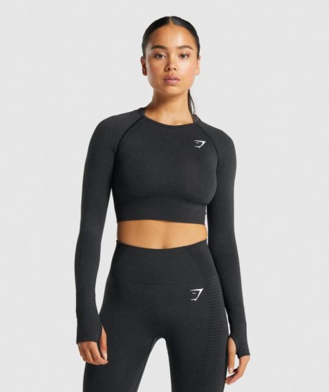 Przycięte Topy Gymshark Vital Seamless 2.0 Long Sleeve Damskie Czarne | PL 987ZWB